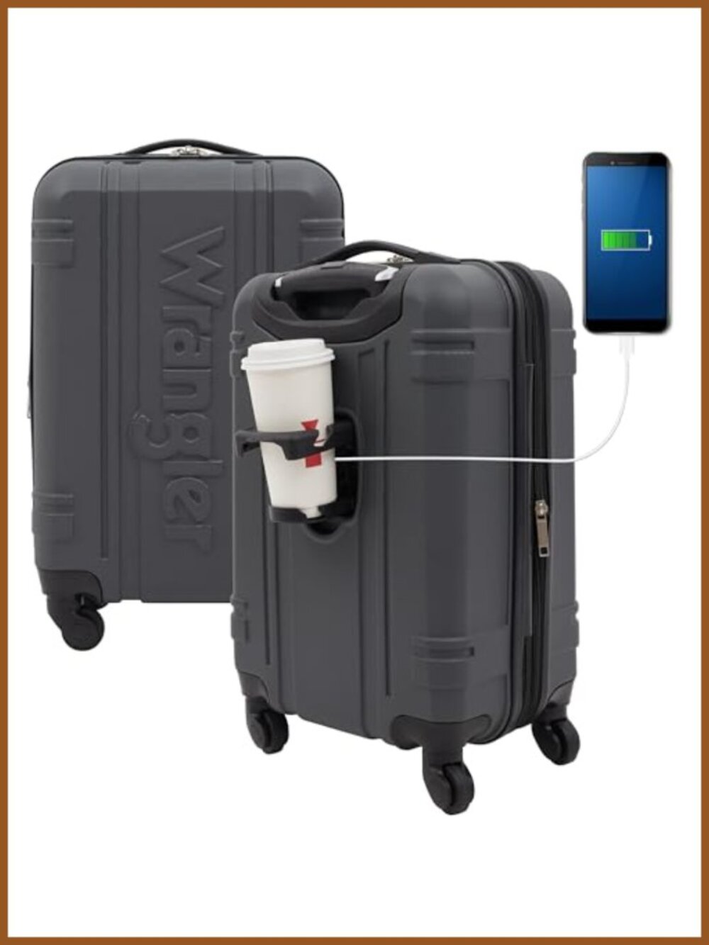 22-Inch Hardside Carry-On Luggage with Cup Holder Phone Holder USB Port